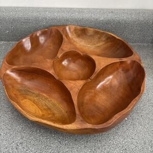 Mid-Century Monkey Pod Divided Wood Bowl